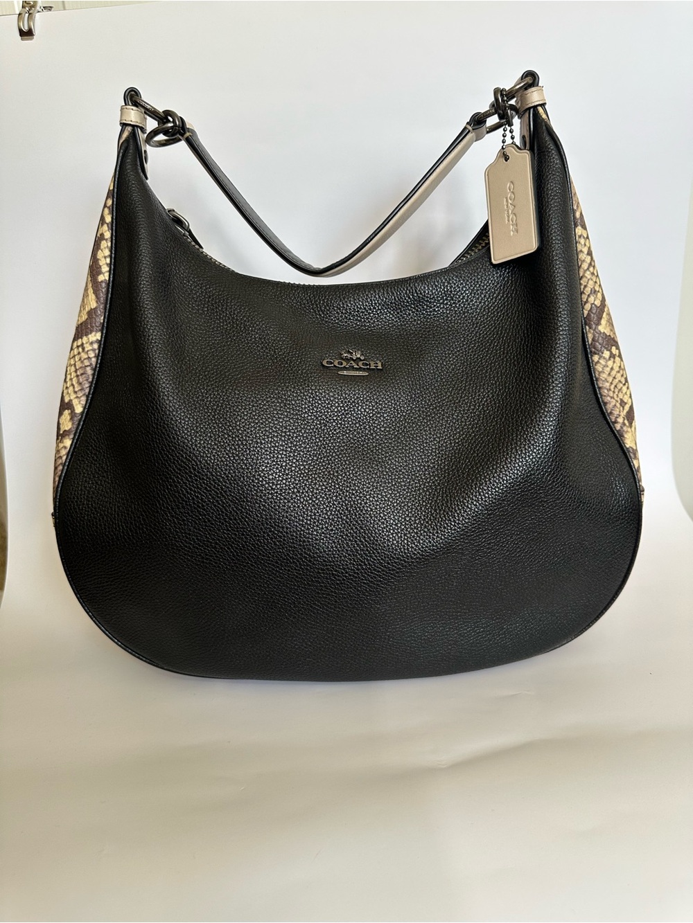 Coach Harley hobo and crossbody in pebbled black leather and Snake Print